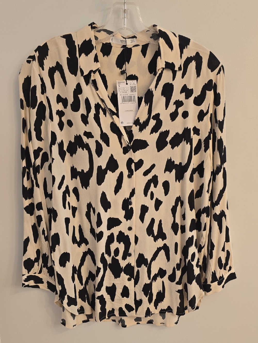 [NWT] Mango Cream & Black Leopard Print Button-Up Blouse